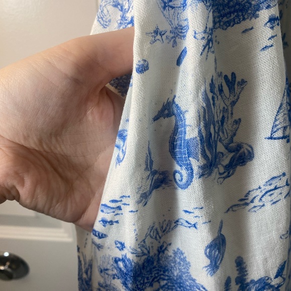 7 For All Mankind Ocean Toile Print Linen Skater Dress With Pockets! - Picture 7 of 10